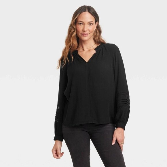 Women's Long Sleeve Lace Blouse - Knox Rose™ Black M ($25 Retail) - Picture 1 of 1